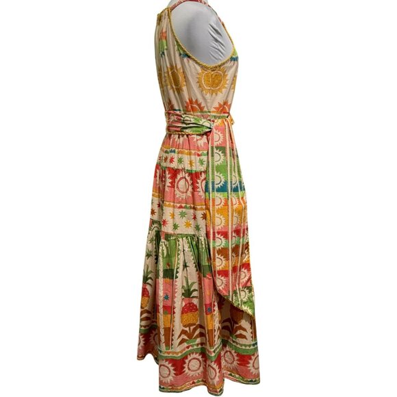 NWOT Farm Rio Rainbow Sunset Bow Maxi Halter Dress Sz XS BoHo Summer Vacation - Picture 11 of 14
